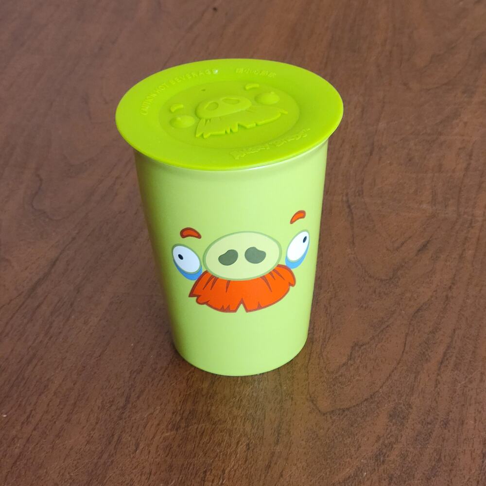 Angry Birds Ceramic Double Wall Lidded tumbler. Green, pig with mustache